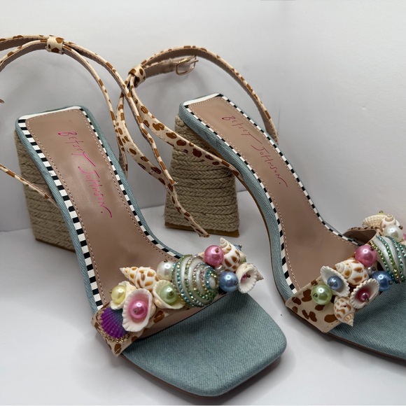 Betsey Johnson Blue and Tan Embellished Heels - Picture 7 of 10